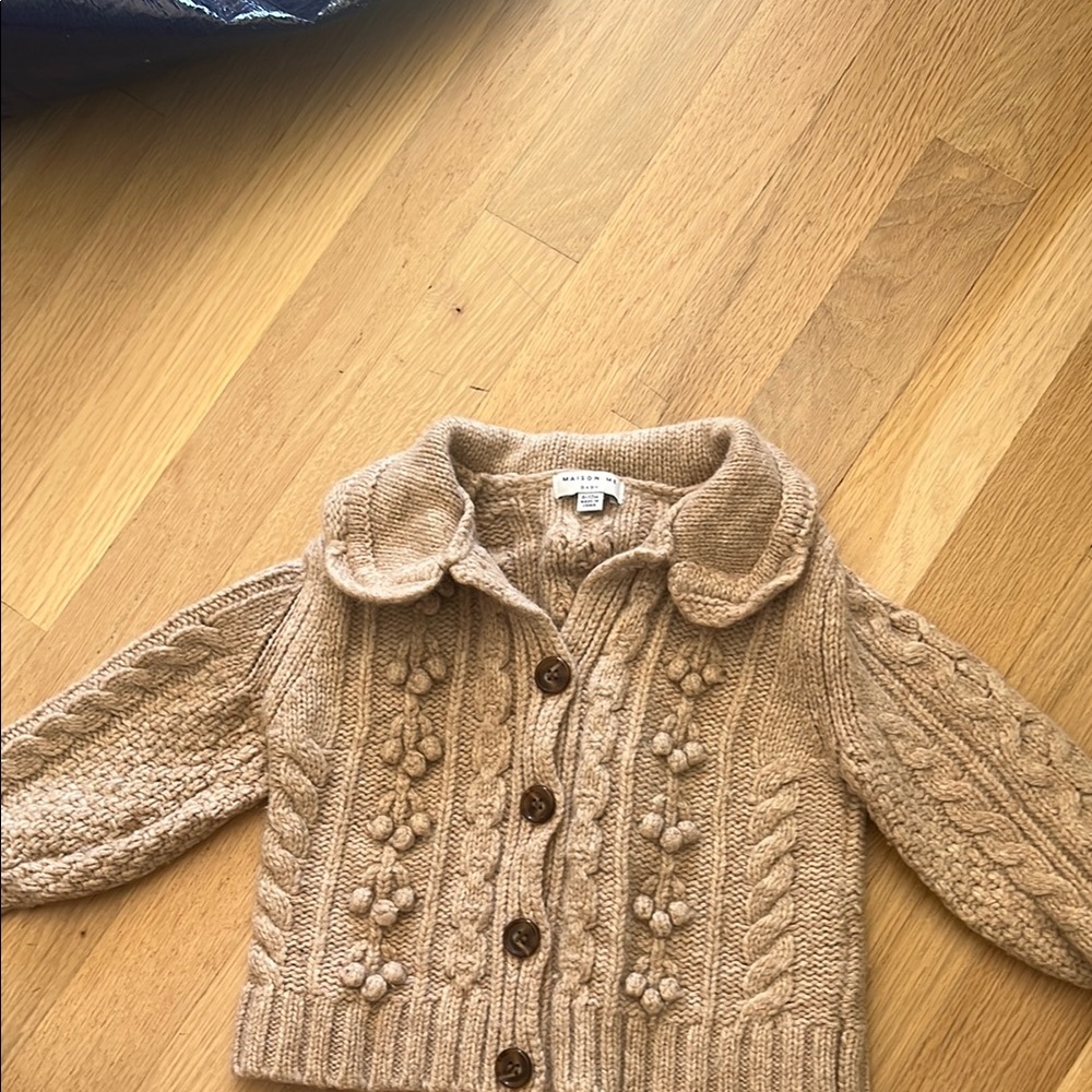 Cozy Tan Cable Knit Kids Cardigan
